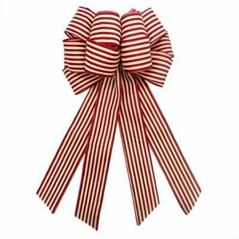 20.5" Red Ticking Stripes Tree Bow by Celebrate It®  - Holiday and Christmas Ribbon for Craft - ... | Walmart (US)