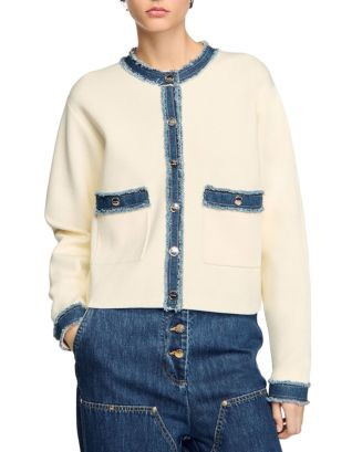 Sandro Cardigan with Denim Detail  | Bloomingdale's Sandro Women's Clothing | Bloomingdale's (US)
