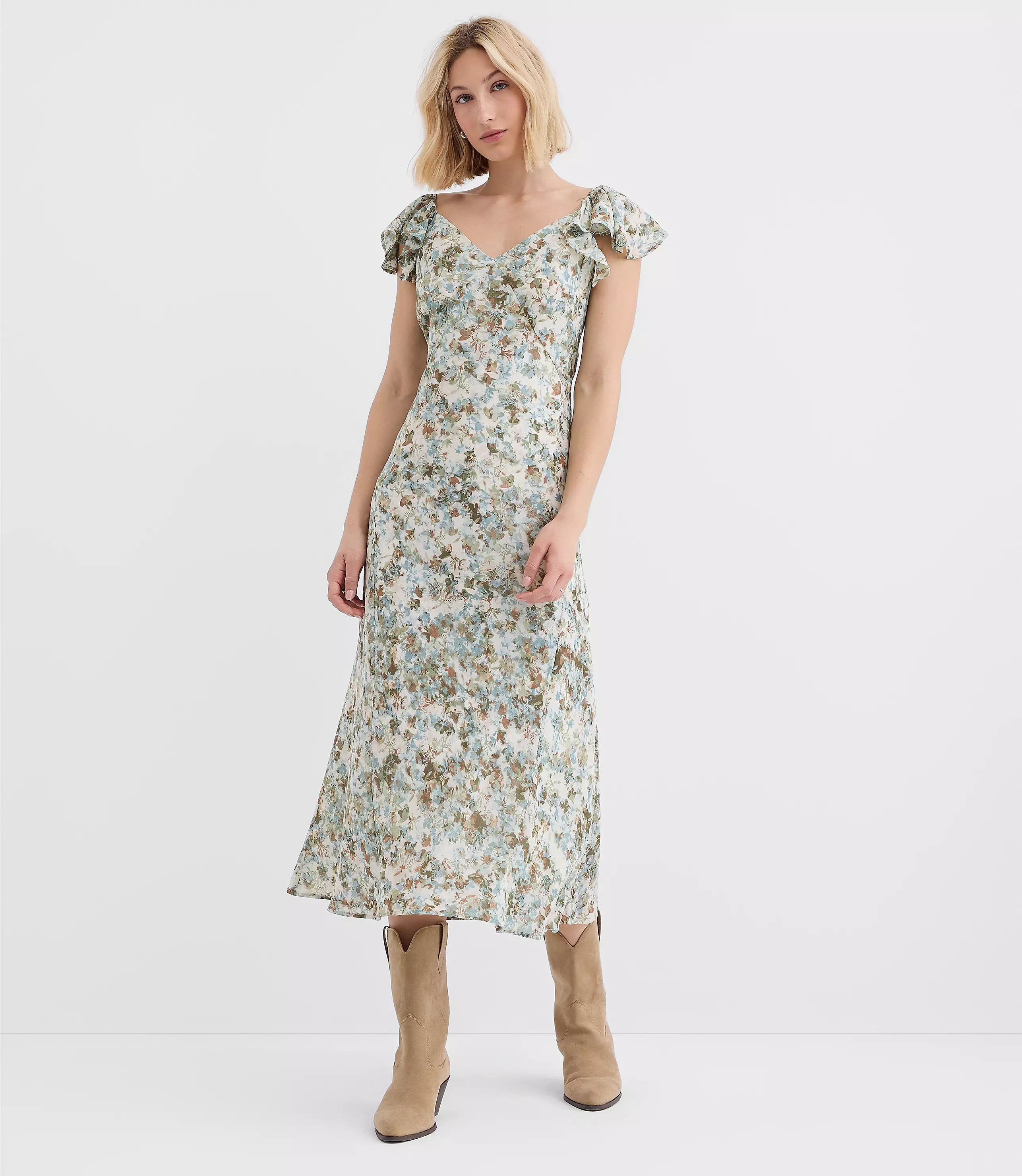 Floral Ruffle Strappy Back Maxi Dress | LOFT