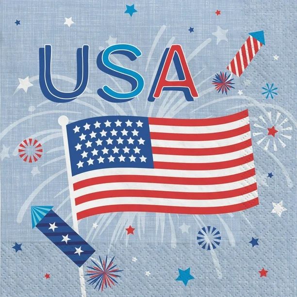 Patriotic Celebration Fireworks Paper 40 Beverage Napkins USA July 4th | Walmart (US)