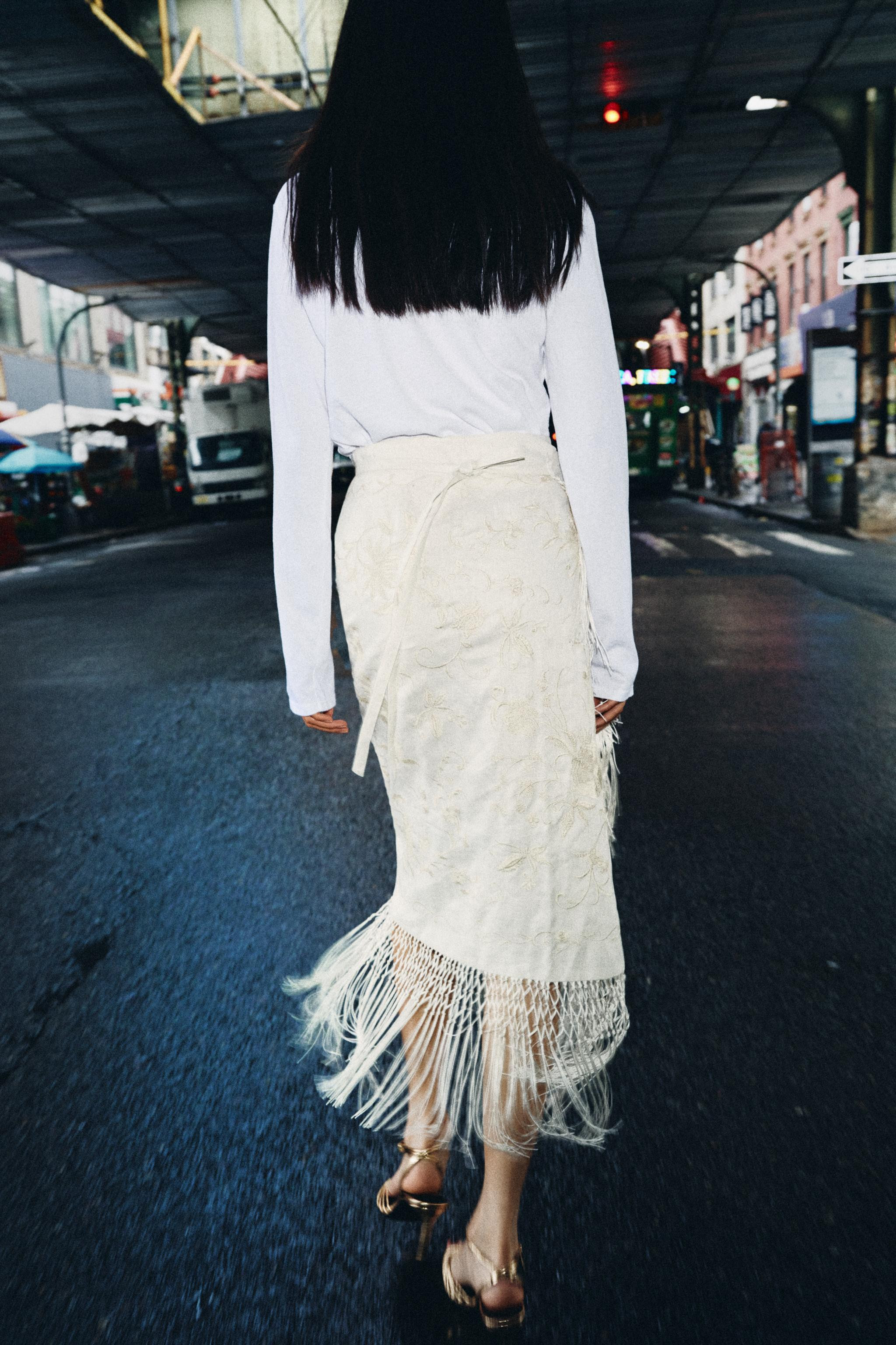 ZW COLLECTION 100% LINEN EMBROIDERED MIDI SKIRT | Zara US