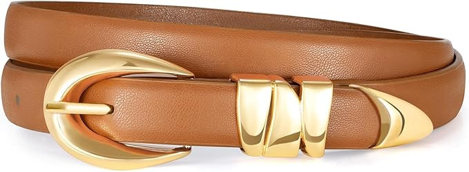 XZQTIVE Women's Skinny Leather Belts Ladies Thin Waist Belts for Jeans Dress Pants Trendy Black B... | Amazon (US)