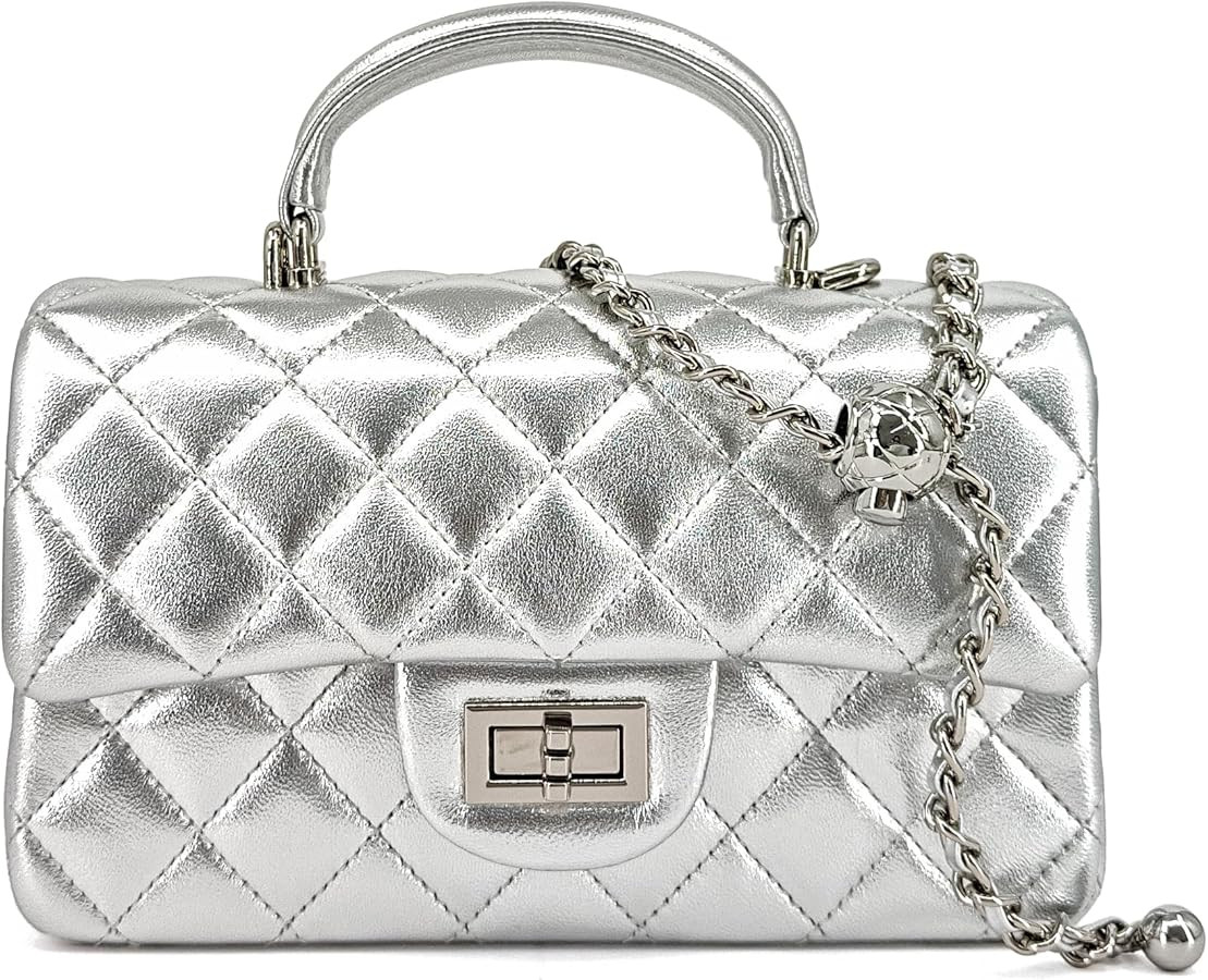 Small Quilted Crossbody Bags for Women, Genuine Leather Shoulder Bag w/Gold Chain Strap, Soft Min... | Amazon (US)