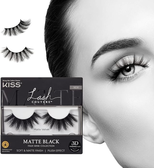 Kiss Lash Couture Matte Velvet False Eyelashes, 1 Pair, 16mm, Blackest Black, Plush Faux Mink Eye... | Amazon (US)