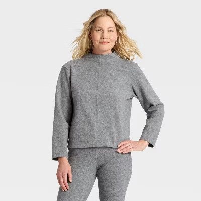 Women's Long Sleeve Brushed Mockneck Top - A New Day™ Gray M | Target