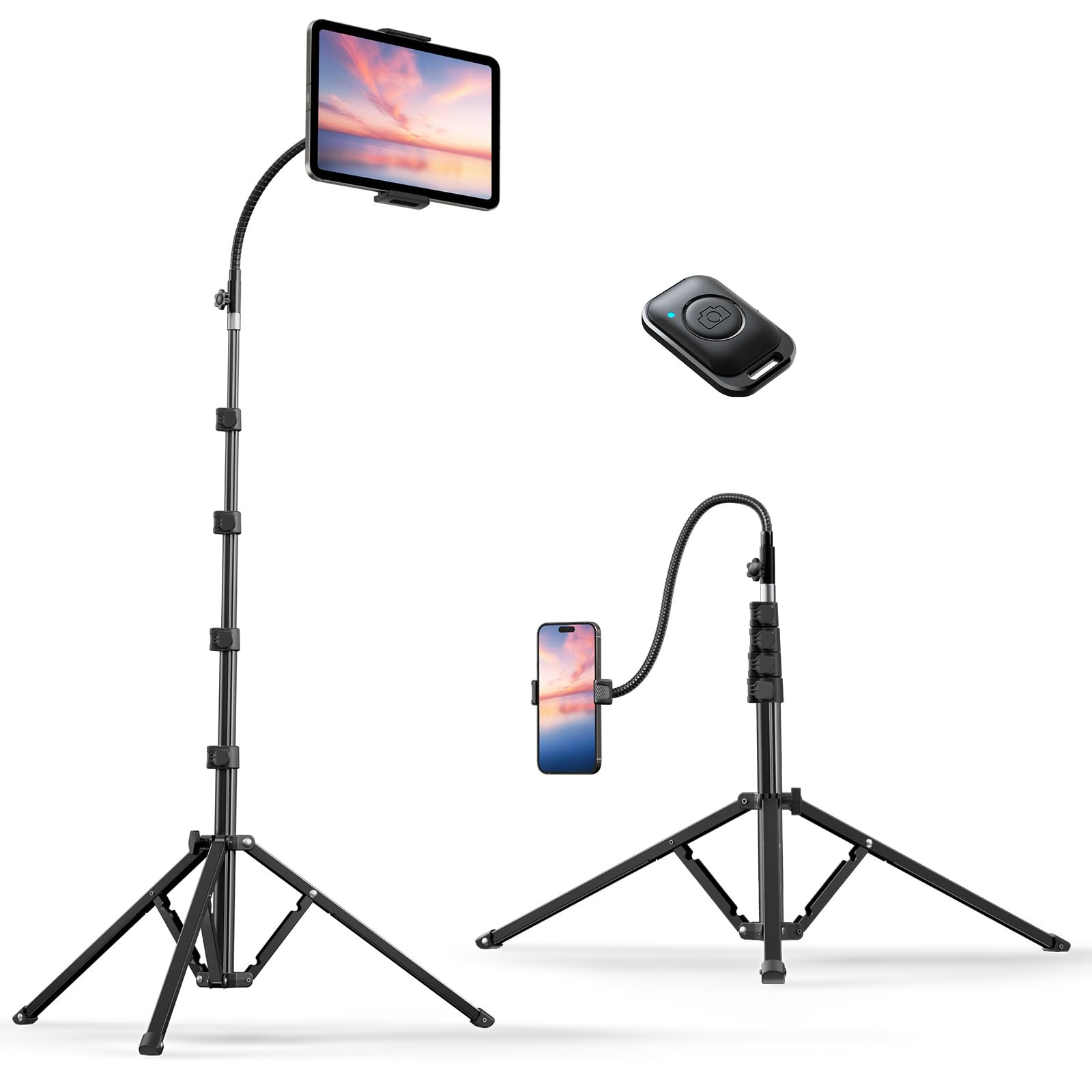 Weilisi Heavy Duty Tablet Tripod Stand 82” Tall, Floor Stand with Remote and Adjustable Gooseneck for Watching/Stream/Recording, Tripod for iPad Pro 12.9”/Kindle/iPhone, and All 4.5-13” Tablet/Phone | Amazon (US)