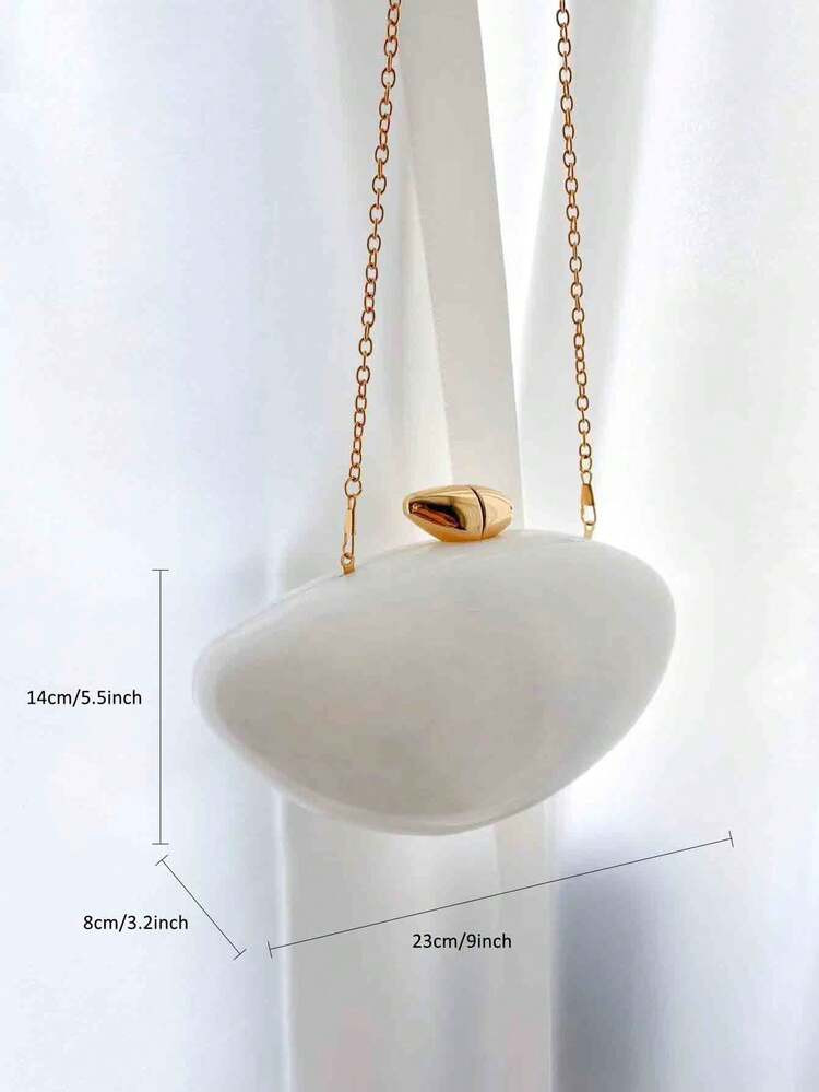 1 Pc White Marble Shaped Box-Style Bag With Metallic Chain, Vintage Elegant Women's Evening Dress Party Clutch, Japanese Style Lady Handbag, Party Bags,Perfect For Party Wedding Prom Dinner/Banquet Matching With Holiday Party Dress Evening Dress & Sequin Dress | SHEIN