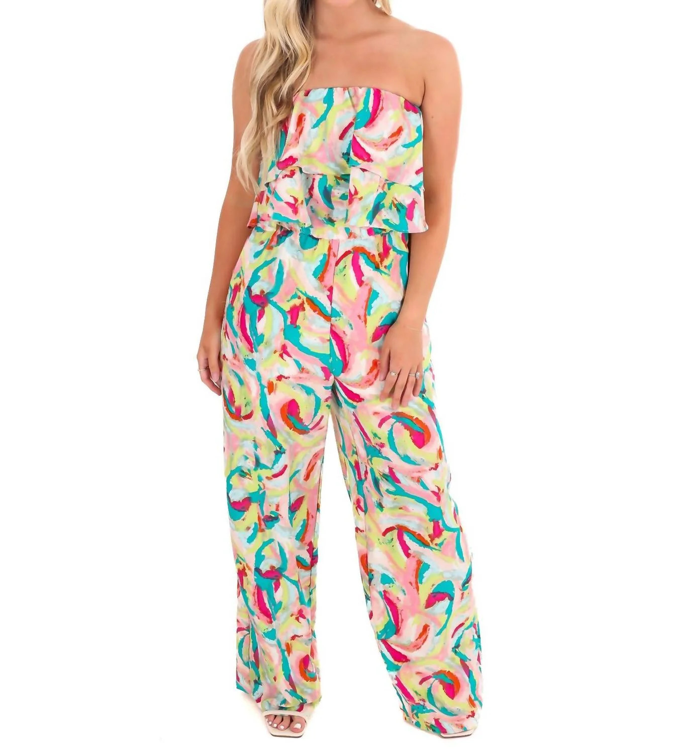 Eyes On You Print Jumpsuit In Fuchsia/emerald | Shop Simon