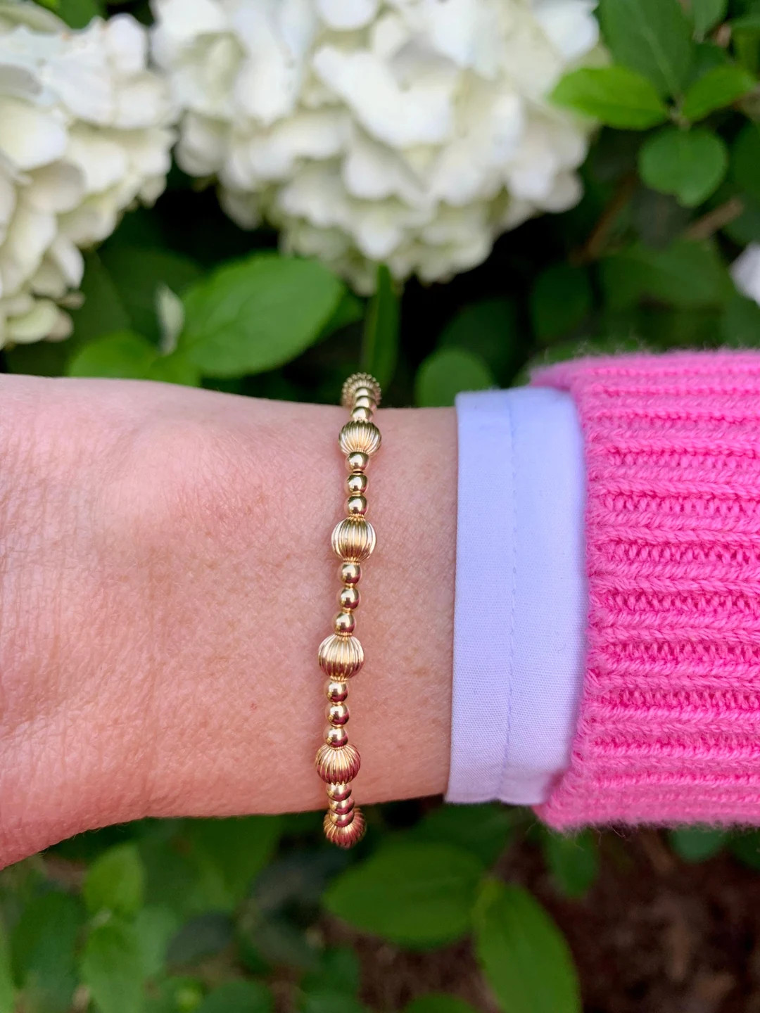 Rachel | 14k Gold Filled Bead Bracelet | Corrugated Gold Ball Bracelet | Gold Filled Stretch Brac... | Etsy (US)