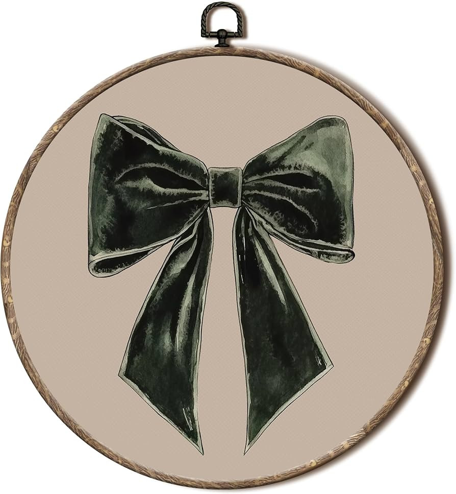EGVQK Vintage Dark Green Bow Round Wall Art, Preppy Coquette Bow Framed Canvas Prints Wall Art, T... | Amazon (US)