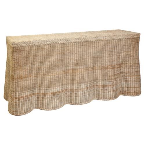 Mainly Baskets Scallop Coastal Natural Woven Rattan Rectangular Console - 66" | Kathy Kuo Home