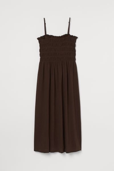 Calf-length dress in soft cotton jersey. Narrow, adjustable shoulder straps and fitted bodice wit... | H&M (US + CA)