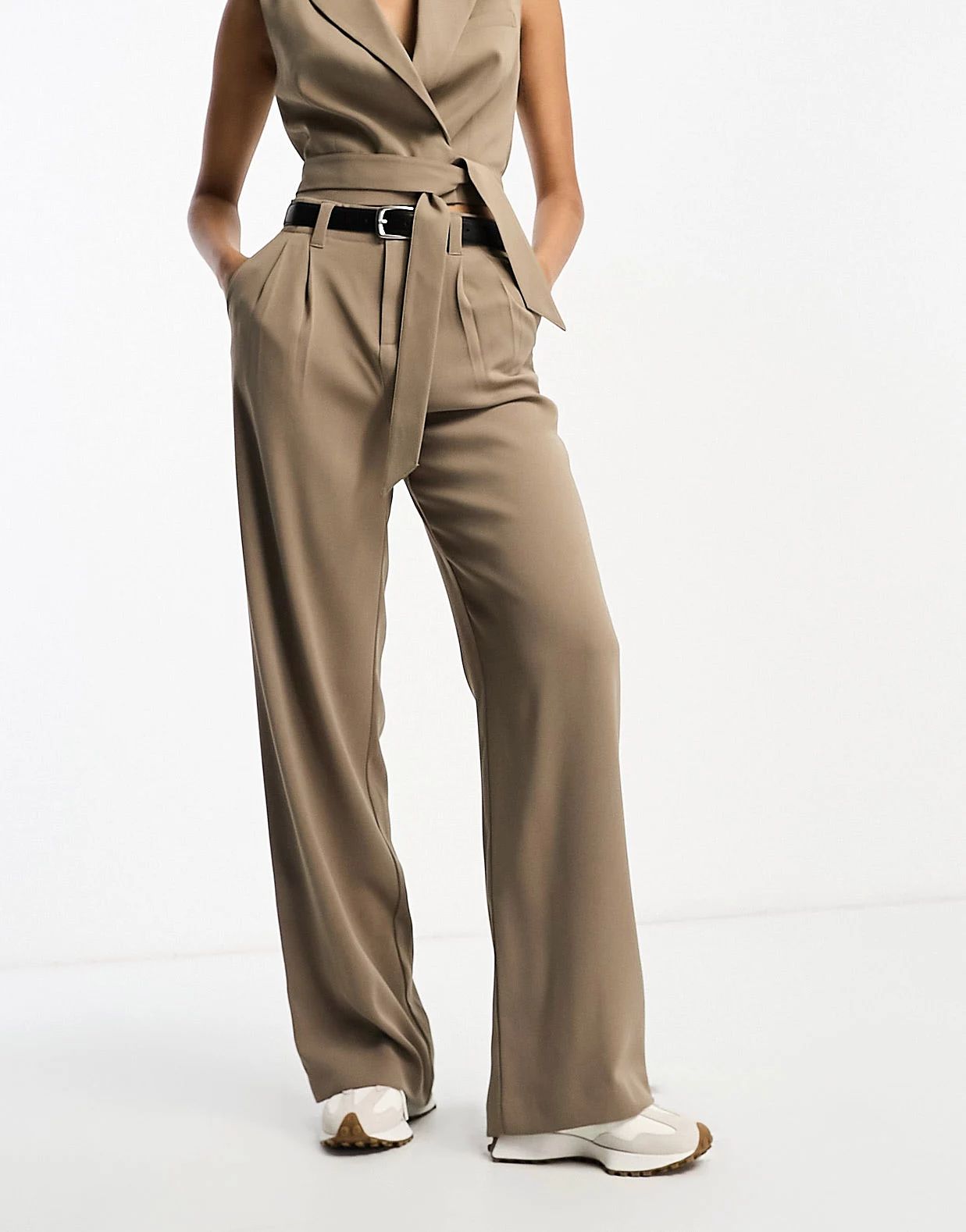 Stradivarius tailored belted trouser co-ord in stone | ASOS (Global)