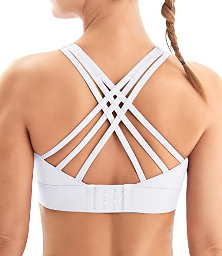 IUGA Sports Bras for Women High Support Large Bust High Impact Womens Sports Bras Strappy Padded Sports Bra White | Amazon (US)
