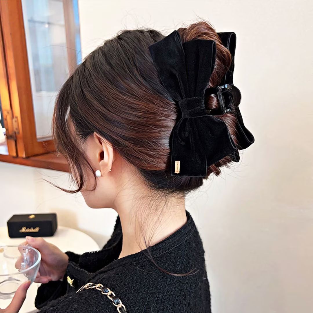 Elegant Velvet Bow Hair Claw New Trending Black and Red - Etsy | Etsy (US)