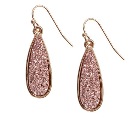 Humble Chic Simulated Druzy Drop Dangles - Long Teardrop Dangly Earrings, Rose Gold-Tone Stone | Walmart (US)