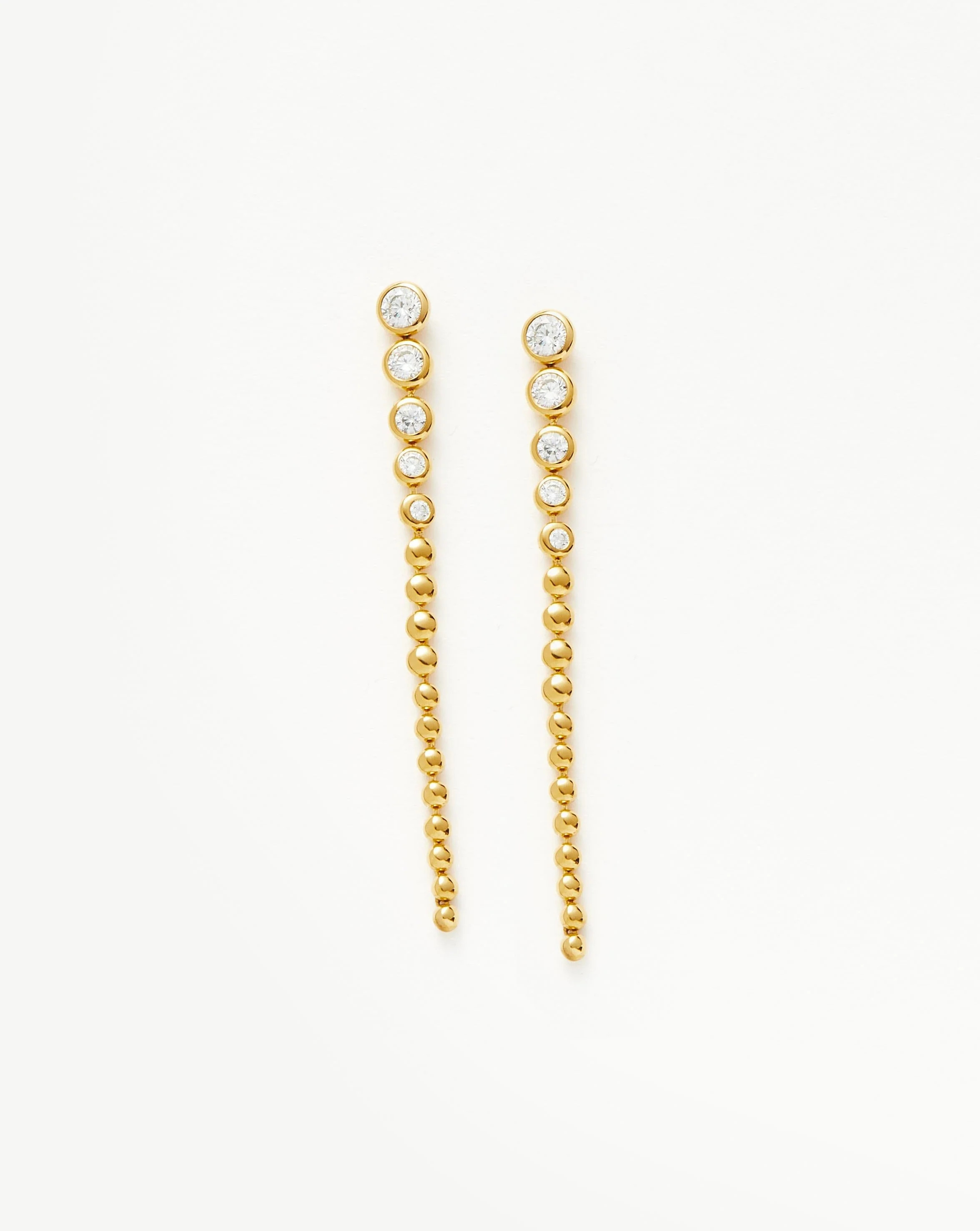 Tennis Beaded Gemstone Long Drop Stud Earrings | 18ct Gold Plated Vermeil/Cubic Zirconia Earrings | Missoma UK