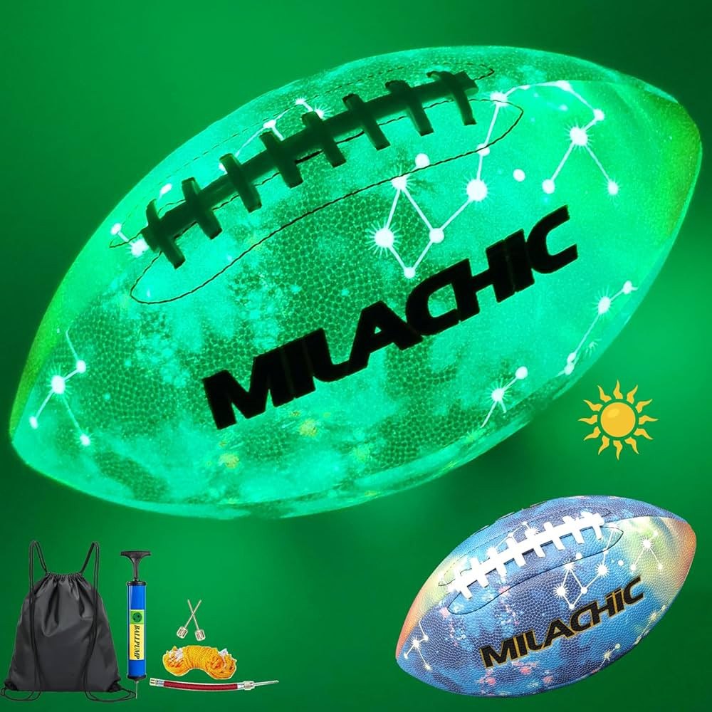 MILACHIC Football Glow in The Dark Football Size 9 & Youth Size 6, Luminous Glowing Football Super G | Amazon (US)