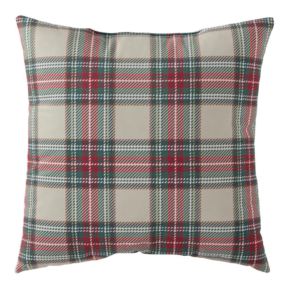 Greendale Home Fashions Red and Green Plaid Holiday 18 in. x 18 in. Throw Pillow, Red/Green | The Home Depot