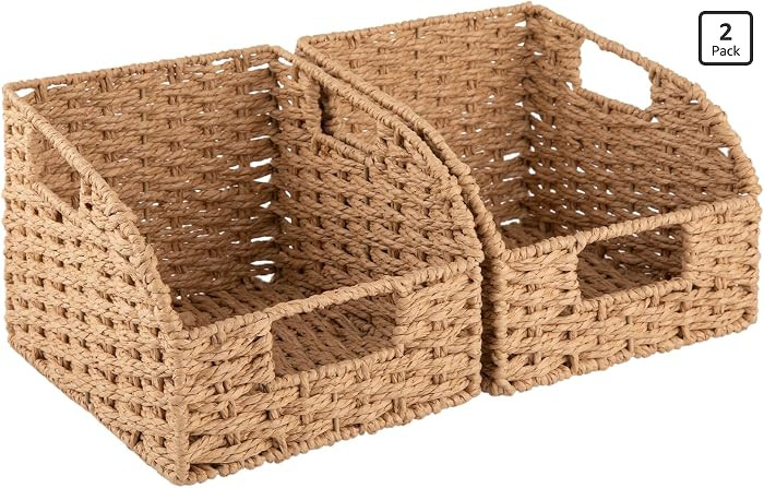OIAHOMY Pantry Baskets for Organizing, Paper Rope Baskets with Built-in Handles, Wicker Storage B... | Amazon (US)