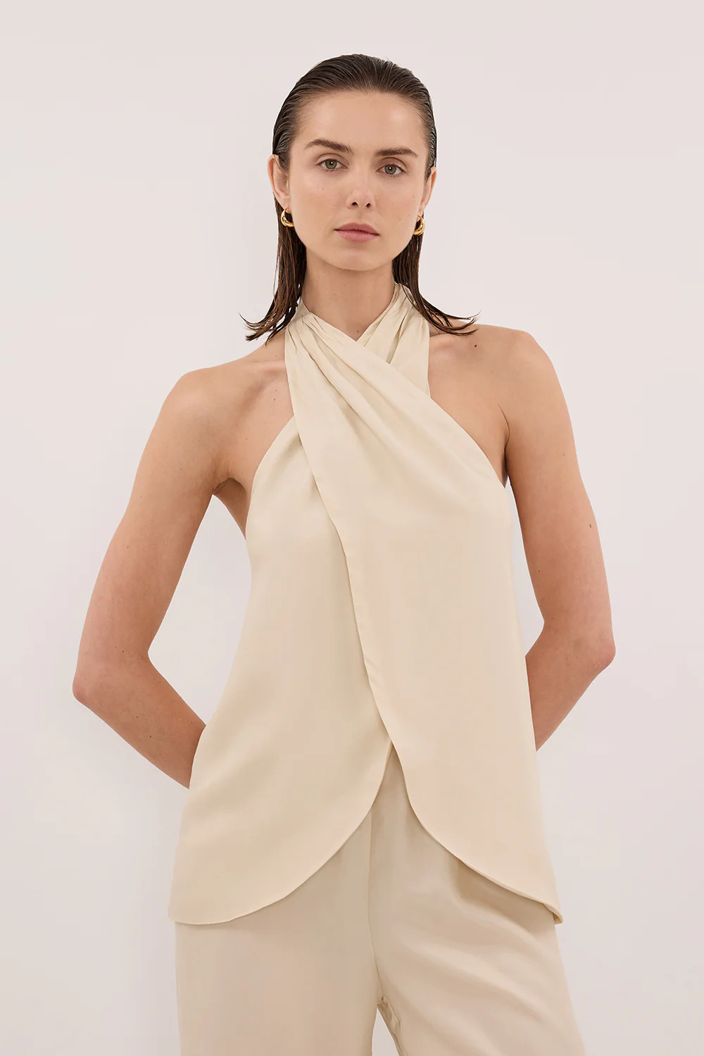 ADDIE STRAW CUPRO HALTER TOP | DISSH