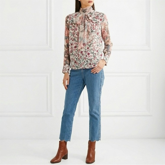 See By Chloe Floral Silk Chiffon Georgette Tie Neck Blouse Size EU 44 / US 10 | Poshmark