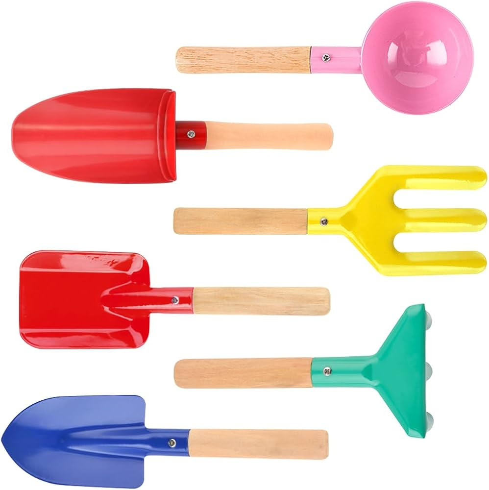 6 Piece Kids Beach Tools,Children Beach Sand Toys, Made of Metal with Sturdy Wooden Handle,Safe B... | Amazon (US)