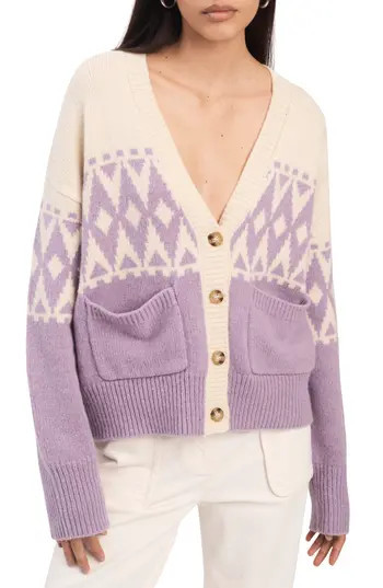 Derek Lam 10 Crosby Bonnie Fair Isle Wool Blend Cardigan in Ivory-Lilac at Nordstrom Rack, Size X-Large | Nordstrom Rack