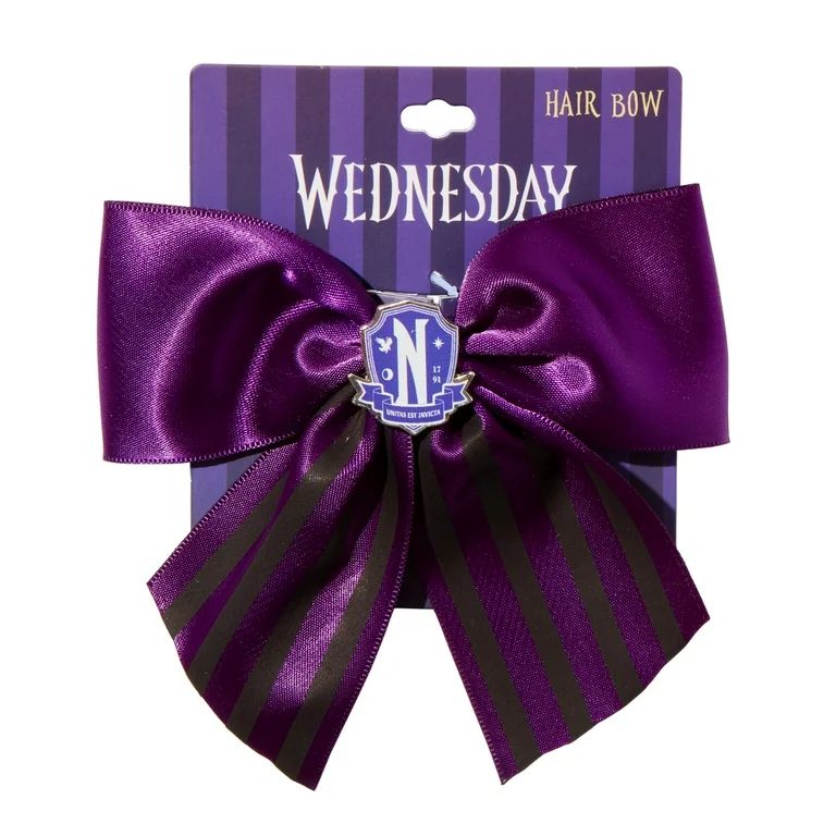 Claire's Girls Halloween Wednesday Addams Purple Striped Bow with Alligator Hair Clip | Walmart (US)