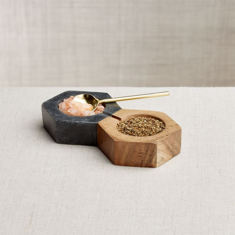 Hayes Marble and Wood Salt and Pepper Set + Reviews | Crate and Barrel | Crate & Barrel