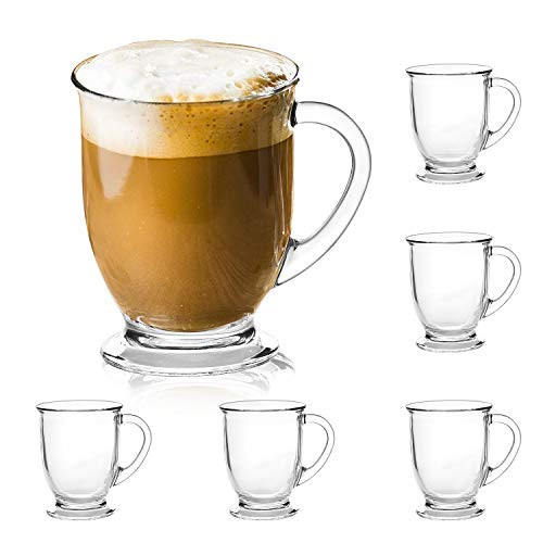 15oz/450ml Glass Coffee Mugs Clear Coffee Cups with Handles perfect for Latte, Cappuccino, Espresso Coffee, Tea and Hot Beverages, Set of 6 | Amazon (US)