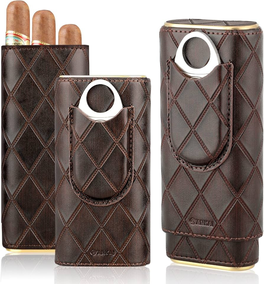 FANKAI Cigar Case with Cigar Cutter Set, Travel Cigar Humidors Box for Men Cigar Box Set for 3 Ci... | Amazon (US)
