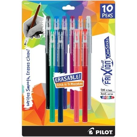 Pilot FriXion ColorSticks Erasable Gel Ink Pens, Fine Point, Asst Colors, 10 Pack | Walmart (US)
