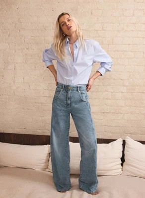 Mid Indigo Relaxed Wide Leg Jeans | Mint Velvet