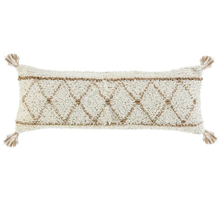 Desert Fields Boho-Chic Diamond Jute and Cotton Lumbar Throw Pillow | Walmart (US)