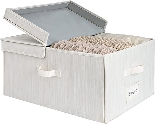 StorageWorks Storage Box with Lid, Foldable Clothes Closet Organizer, Mixing of Beige, White & Iv... | Amazon (US)
