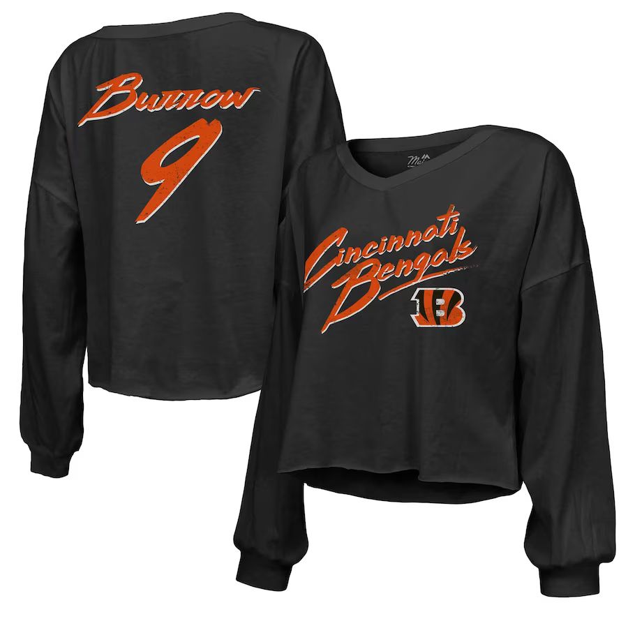 Joe Burrow Cincinnati Bengals Majestic Threads Women's Name & Number Off-Shoulder Script Cropped ... | Lids