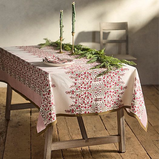 Sprig + Stripe Cotton Tablecloth | Terrain