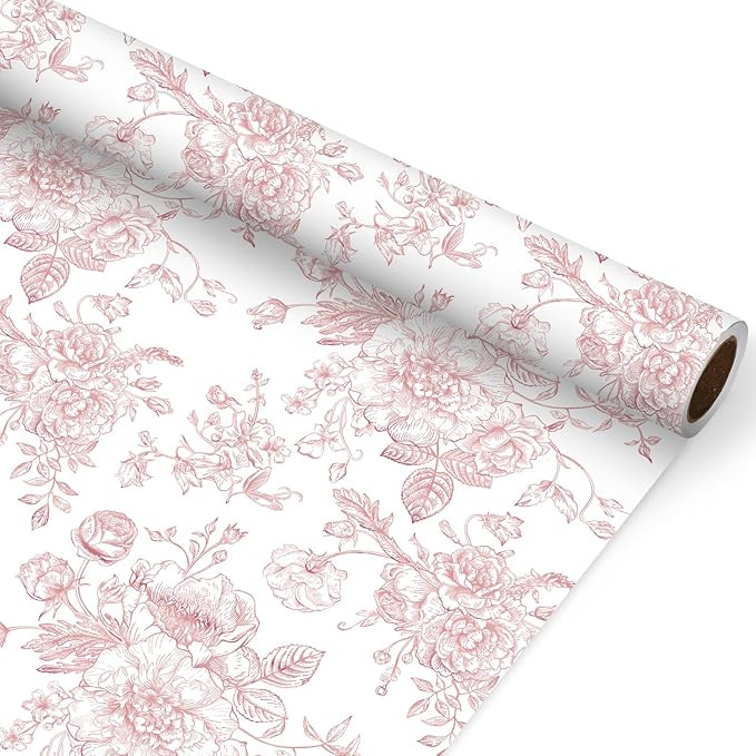 JarThenaAMCS Rose Gold Floral Wrapping Paper - Mini Roll - 17 Inch x 32.8 Ft Vintage Flower Gift ... | Amazon (US)