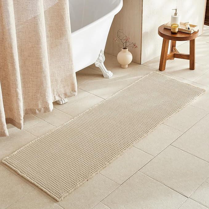 Pale Beige Long Bathroom Rug, Waffle Runner Rug Bathroom Non Slip Washable Super Absorbent Quick ... | Amazon (US)