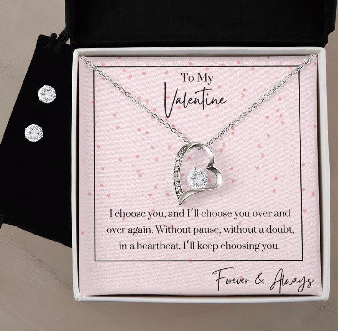 Valentines Day Gift Forever Love Necklace and Earrings Set 14k - Etsy | Etsy (US)