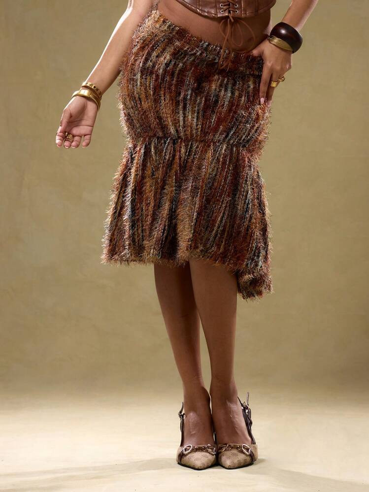 MUSERA Vintage Look Knitted Drop Hem Midi Skirt Ibiza Boho Spring Summer Sexy Cute | SHEIN