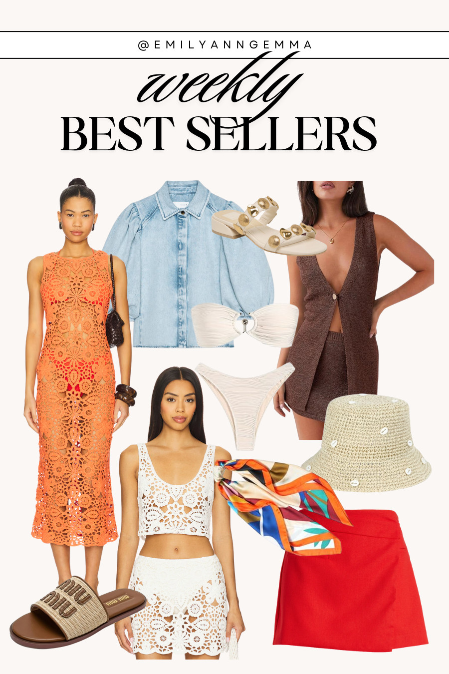Weekly best sellers!

Cabo vacation essentials: swimwear, designer inspired sandals, crochet coverups, knit matching set, raffia bucket hat, head scarf, athletic skirt and a denim top. 

 #LTKFindsUnder50 #LTKStyleTip #LTKSwim