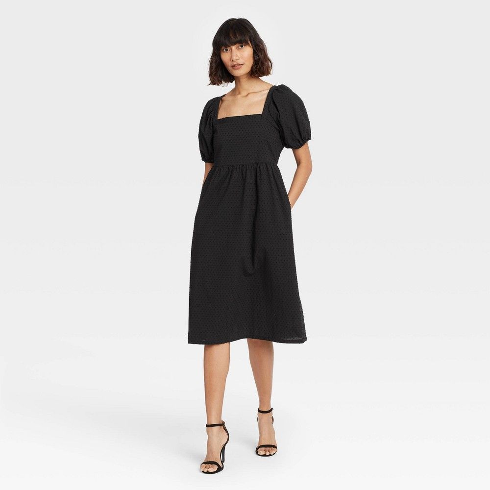 Women's Puff Short Sleeve Dress - A New Day Black S | Target