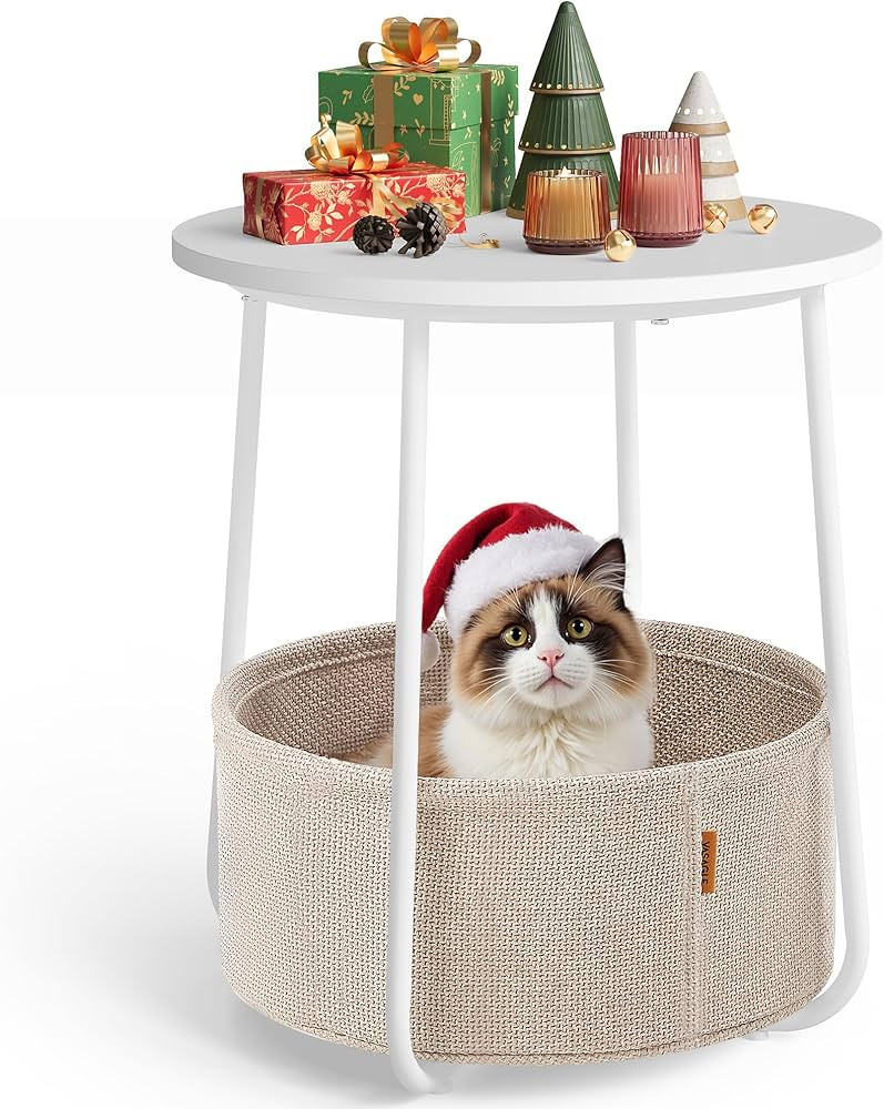 VASAGLE End Table, Small Bedside Table with Fabric Basket, Modern Nightstand, Round Side Table, f... | Amazon (US)