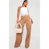 Taupe Fold Over Waistband Tailored Pants | PrettyLittleThing US