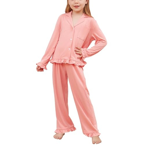 QPANCY Girls Pajamas Sets Ruffle Long Sleeve Button Down Sleepwear Loungewear kids 2 Piece Pjs Se... | Amazon (US)