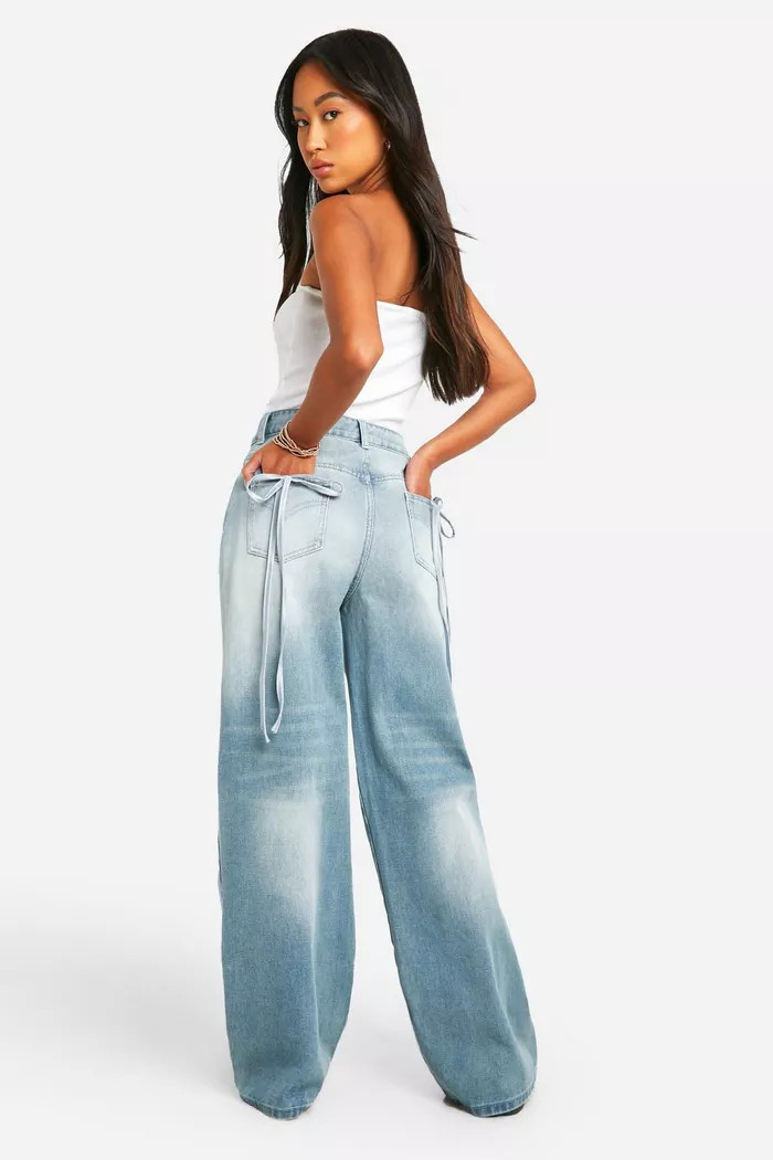 Ribbon Pocket Detail Straight Leg Jeans | boohoo (US & Canada)