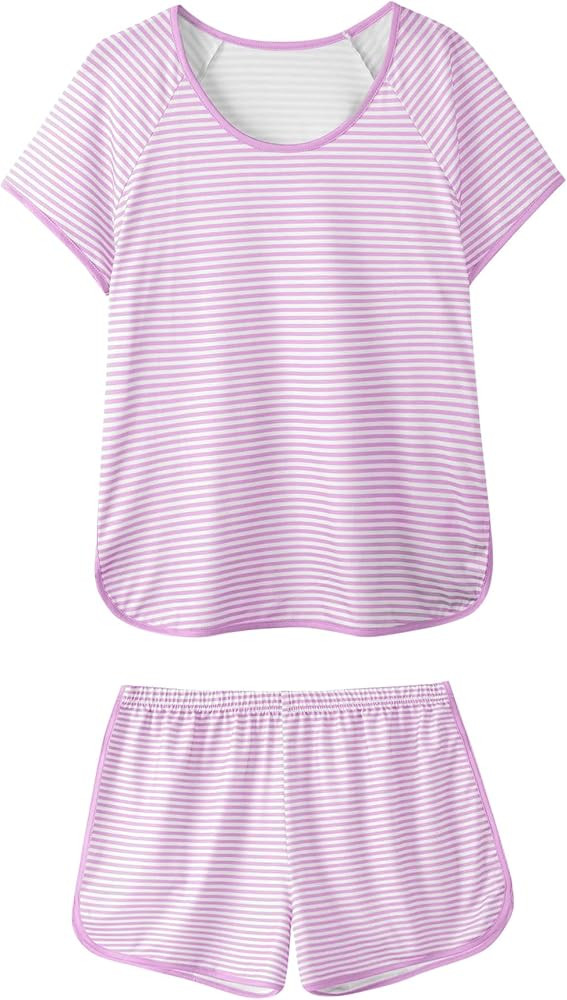 Hilinker Womens Sexy Pajama Set Ruched Lace Trim Cami and Shorts Summer Cute Pjs 2 Piece | Amazon (US)