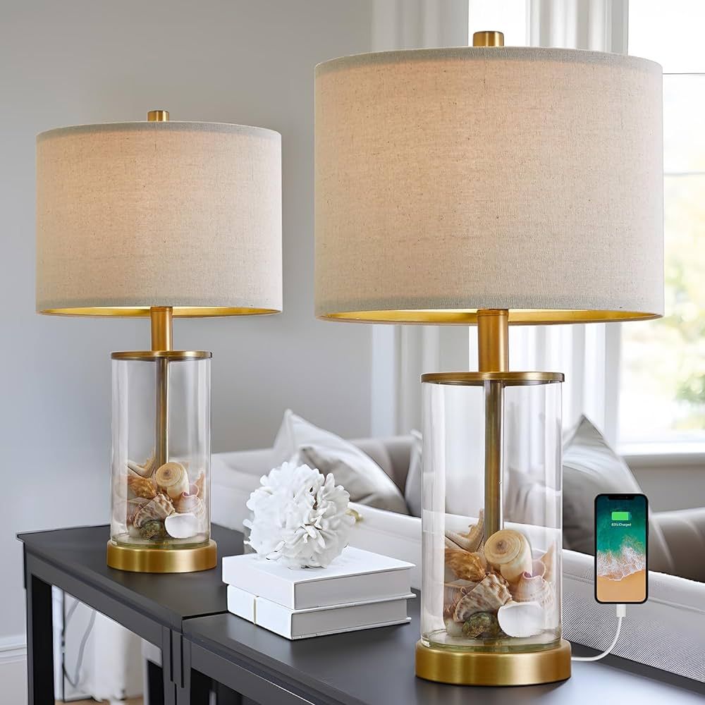 BOBOMOMO 20.2" Bronzer Table Lamp Set of 2 for Living Room Modern Lamp for Living Room Glass Nigh... | Amazon (US)